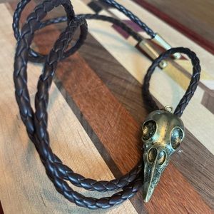 Raven crow metal skull bolo tye gothic steampunk